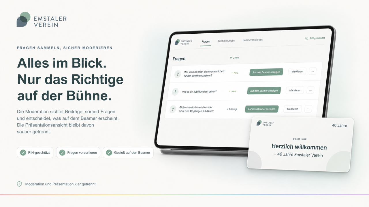 Moderationsansicht von Ringsystemiks Live mit getrennter Präsentationsansicht