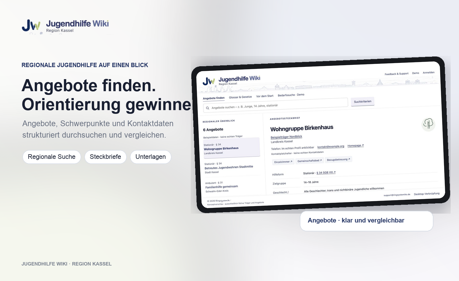 Jugendhilfe Wiki: regionale Angebote durchsuchen und in Steckbriefen vergleichen